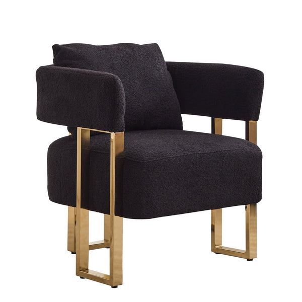 English Elm TS Teddy fleece modern decorative chair with gold legs — plush ergonomic side seating for living spaces (Black) W2311P190452