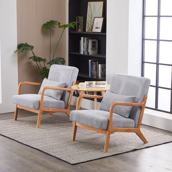English Elm Mid-Century Upholstered Accent Chair Light Gray — Ergonomic Solid Wood Frame, Cozy Reading Pillow, Versatile Home Seating W2989P295270