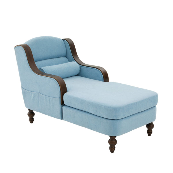 English Elm UNITED Oversized Chaise Lounge Sofa Bed with Solid Wood Arms, High-Resilience Foam, 800lb Capacity and Storage Pockets Light Blue W1568S00209