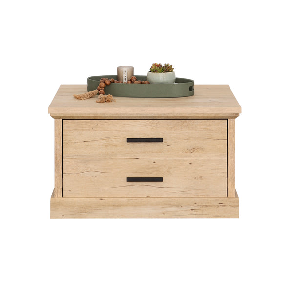 English Elm Coffee Table with Spacious Drawer and Open Shelf, Engineered Wood, Rustic-Modern Farmhouse Charm, Sturdy Design Brown B356P354413