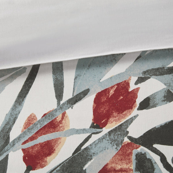 English Elm King/Cal Floral Cotton Duvet Cover Set – Large-Scale Mid-Century Blooms, OEKO-TEX, Button Closure, 3-Piece B035P148368