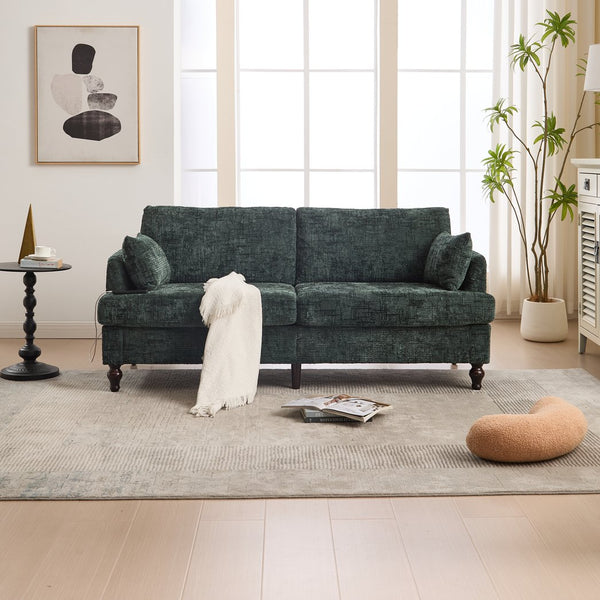 English Elm Modern chenille 2-seater sofa with LED, USB charging, storage pocket, solid wood legs, durable comfort Emerald W395P318546