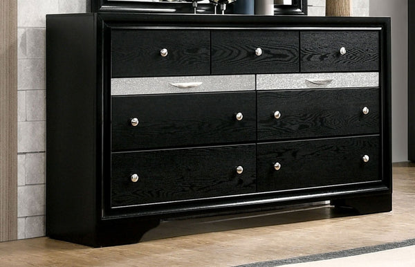 English Elm Contemporary Chic Chest with Gold Accents, Acrylic Trim, Metal Bracket Legs and Dust‑Proof Drawers Black 67 L x 20 W x 44 H B2741P375939
