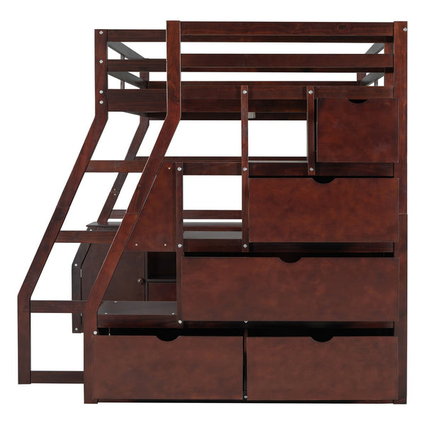 English Elm Full Size Kids Loft Bed with Integrated Desk Seven Drawers and Open Shelving Espresso LT000649AAP-1