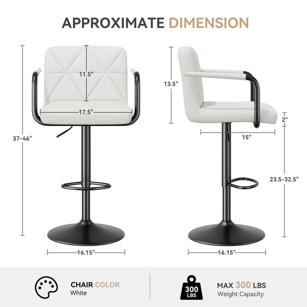 English Elm Modern Bar Stools Set Of 2 – Stylish Faux Leather Adjustable Swivel Chairs For Kitchen & Dining Room T3950P396241