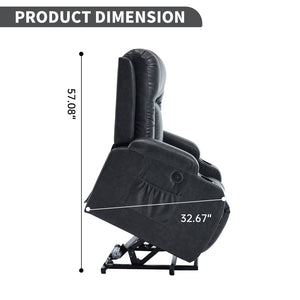 English Elm Beige Pu Leather Power Lift Recliner with Massage Lumbar Heat and Usb Charging Gray W1803S00084