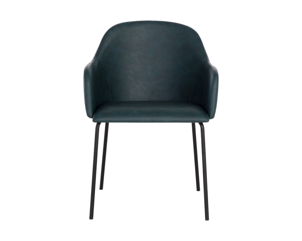 Sunpan Hensley Dining Armchair - Modern Urban Design with Faux Leather and Stylish Matte Black Legs Dark Teal