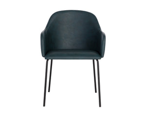 Sunpan Hensley Dining Armchair - Modern Urban Design with Faux Leather and Stylish Matte Black Legs Dark Teal