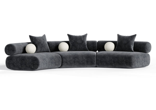 VIG Furniture Simpson Dark Grey Curved Modular 3-Piece Sectional Sofa With Toss Pillows, Foam & Pocket Spring Support VGOD-ZW-23018-GRY-MOD-3-Piece Sectional