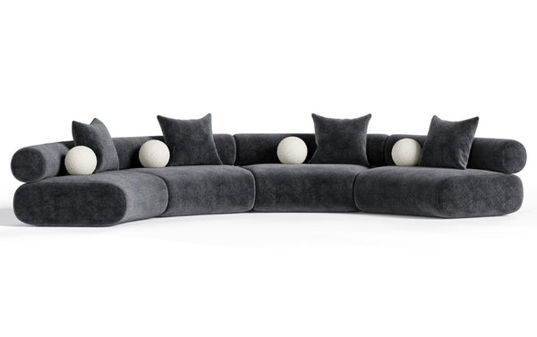 VIG Furniture Simpson Dark Grey Curved Modular Sectional Sofa, 4-Piece Contemporary Upholstered Set With Toss Pillows And Pocket Springs VGOD-ZW-23018-GRY-MOD-4-Piece Sectional