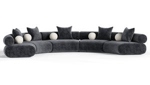 VIG Furniture Simpson Curved Dark Grey Modular Sectional Sofa With Pocket-Spring Seats And Off-White Toss Pillows VGOD-ZW-23018-GRY-MOD-5-Piece Sectional