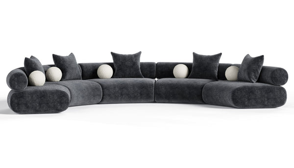 VIG Furniture Simpson Curved Dark Grey Modular Sectional Sofa With Pocket-Spring Seats And Off-White Toss Pillows VGOD-ZW-23018-GRY-MOD-5-Piece Sectional