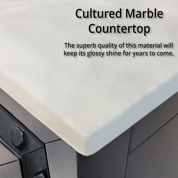 English Elm Dark Grey Double Bath Vanity With Cultured Marble Top & Chrome Faucet - Stylish Storage Solution! P2 B2731P260668-GIGA