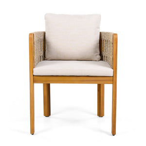 English Elm Acacia Wood Outdoor Dining Chair Set with Rope Arms and Waterproof Cushions N779P279983M