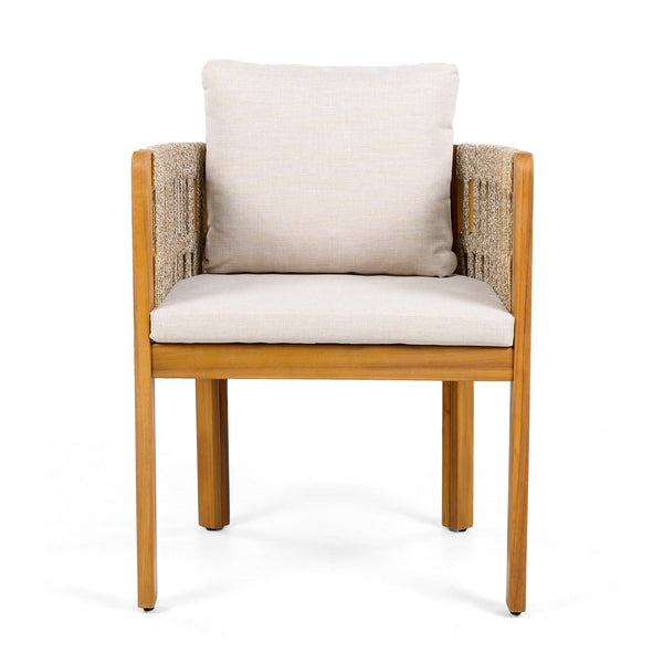 English Elm Acacia Wood Outdoor Dining Chair Set with Rope Arms and Waterproof Cushions N779P279983M