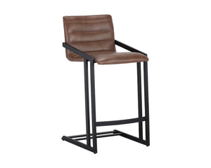 Sunpan Webber Industrial Chic Barstools - Set of 2 with Tufted Faux Leather and Exposed Steel Frame Bravo Cognac