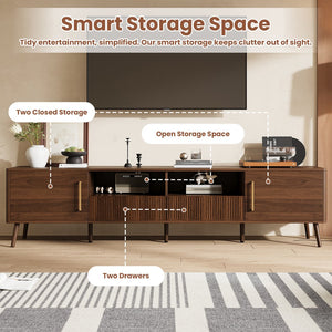 English Elm 78 Inch Walnut Entertainment Center Fluted Doors Solid Wood Legs for Living Room N710P372538P