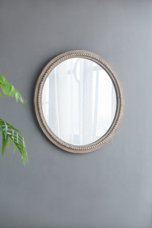 English Elm D30" Lowley Round Beaded Wood Frame Wall Mirror Bohemian Rustic Accent Decor W2078P296026