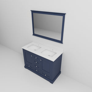 English Elm Navy Blue Double Bath Vanity 48"W x22"D with Cultured Marble Top, Soft-Close Drawers, 46" Mirrorriendly B2731S00730