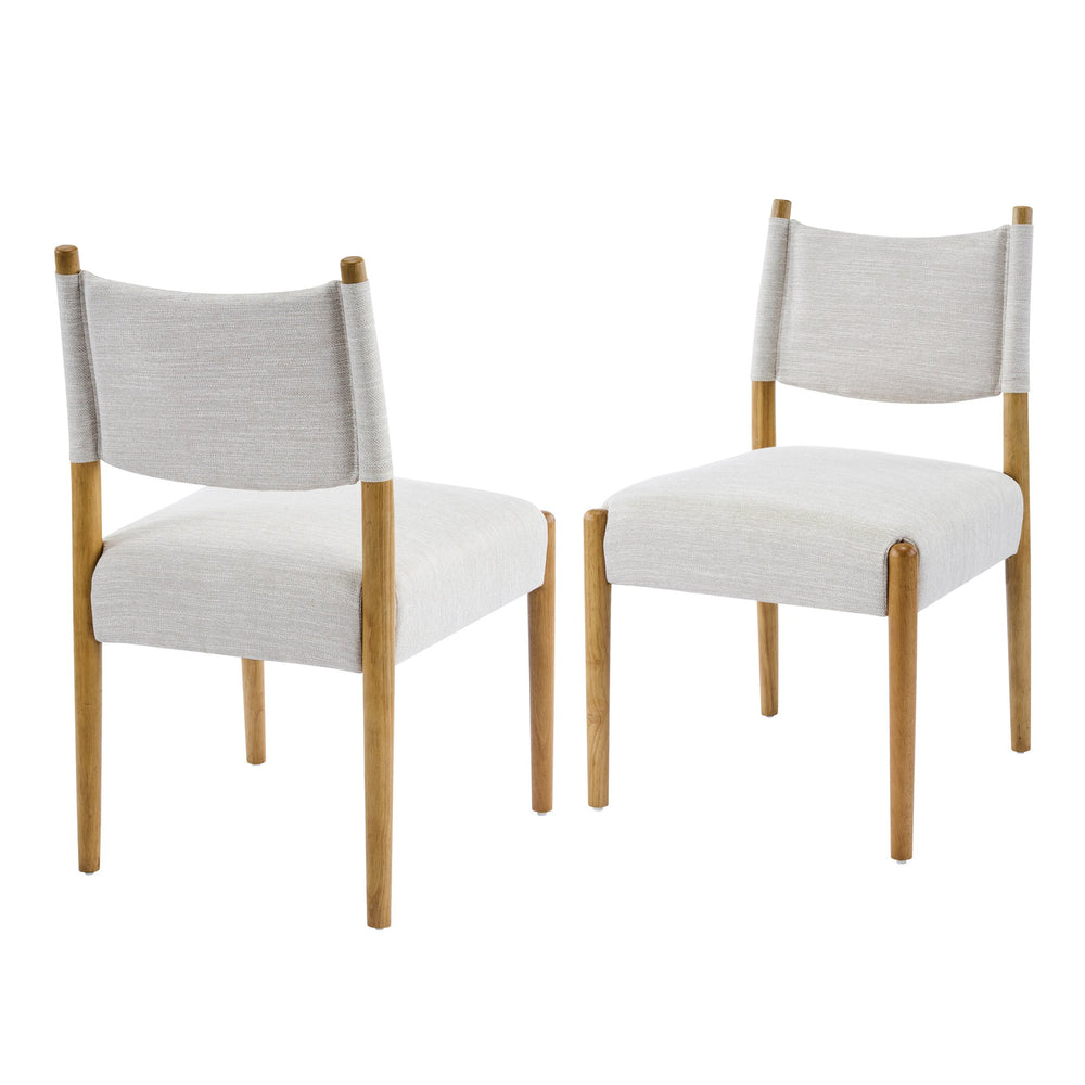 English Elm Mid-century Modern Linen Blend Dining Chairs Rubberwood Legs Sculptural Backrest Set of 2 Beige+Natural N768P442401N