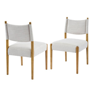 English Elm Mid-century Modern Linen Blend Dining Chairs Rubberwood Legs Sculptural Backrest Set of 2 Beige+Natural N768P442401N
