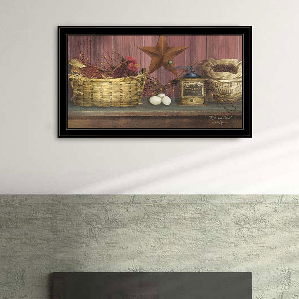 English Elm "rise & Shine" Billy Jacobs Folk Art Pastoral Print in Black Wood Frame Ready to Hang B06785313
