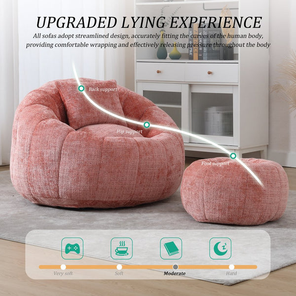 English Elm UNITED Cloud-Luxe Chenille Memory Foam Bean Bag Chair with Ottoman and Pillow for Ultimate Comfort Pink W1568P361686