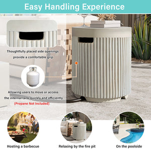 English Elm U_style Outdoor Mgo Propane Tank Cover Round Patio Side Table Fluted Stone Finish Beige N711P410569K