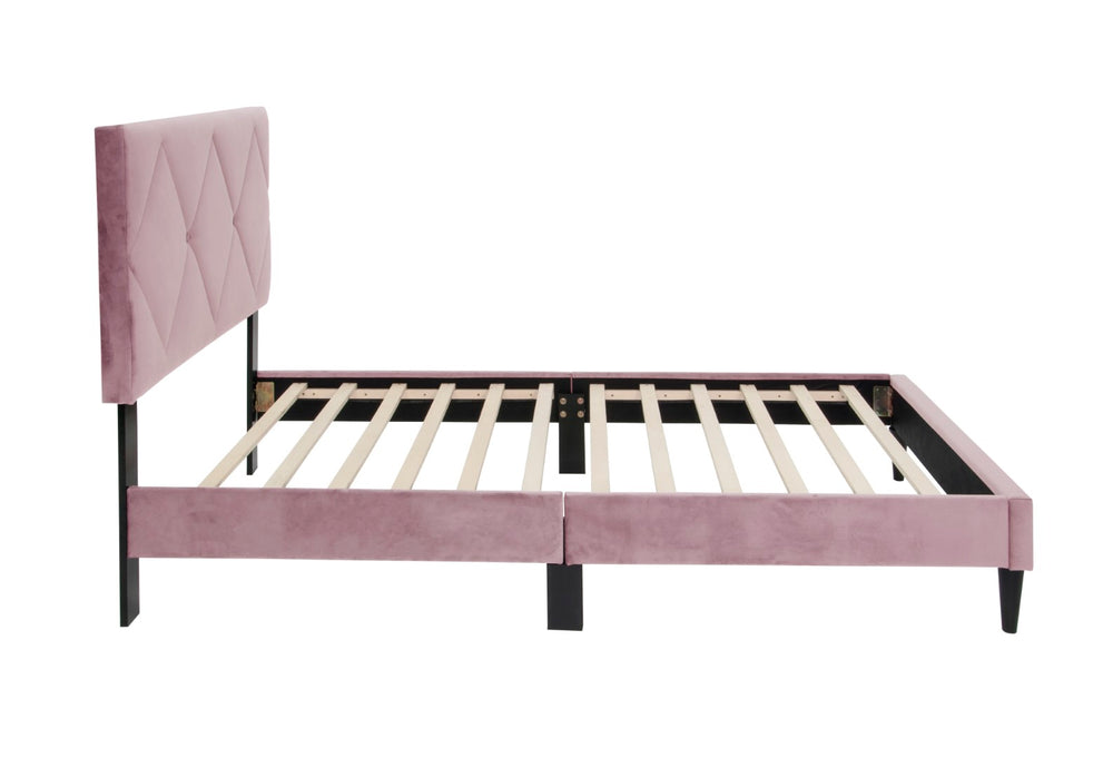 English Elm Twin Velvet Upholstered Bed With Adjustable Headboard, Diamond Stitching, And Sturdy Slat Support B089P240513-GIGA