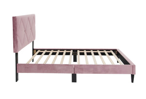 English Elm Twin Velvet Upholstered Bed With Adjustable Headboard, Diamond Stitching, And Sturdy Slat Support B089P240513-GIGA