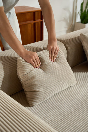 English Elm Convertible Sleeper Sofa Bed with Corduroy Upholstery, 4‑in‑1 Folding Couch Mattress, Space‑Saving Lounge Beige W3434P346244