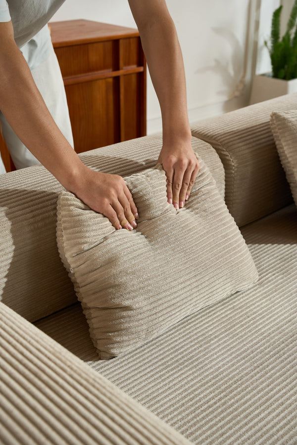 English Elm Convertible Sleeper Sofa Bed with Corduroy Upholstery, 4‑in‑1 Folding Couch Mattress, Space‑Saving Lounge Beige W3434P346244