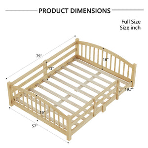 English Elm Full Montessori Pine Wood Floor Bed with Safety Rails Low Profile Kids Room Frame Natural N733P400299N