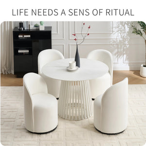 English Elm Set Velvet Swivel Barrel Accent Chair Mid Century Ergonomic Seat for Dining Vanity Cream W3244P308280