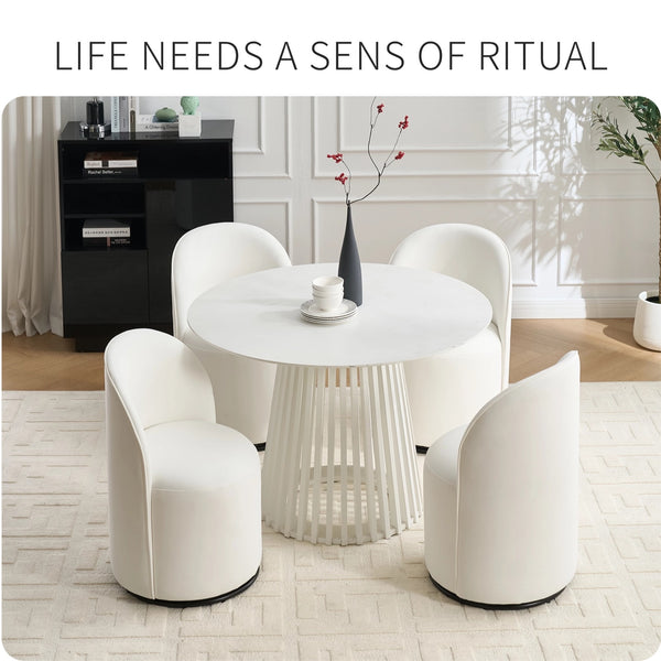 English Elm Set Velvet Swivel Barrel Accent Chair Mid Century Ergonomic Seat for Dining Vanity Cream W3244P308280