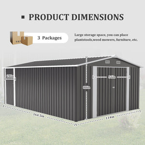 English Elm Campcraft Galvanized Steel Outdoor Storage Shed with Lockable Doors and Four Air Vents Dark Gray W1598S00022
