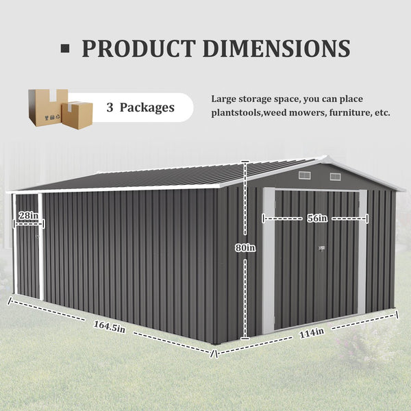 English Elm Campcraft Metal Storage Shed 10x14 Ft with Lockable Doors Vented Sloped Roof Backyard Dark Gray W1598S00051