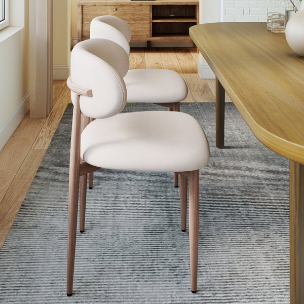 English Elm Dining Chair Set with Wood Grain Metal Frame Upholstered Seat Modern Farmhouse Kitchen Cream W3316P449686