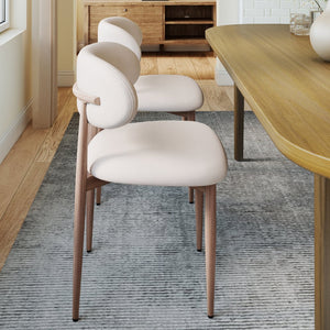 English Elm Dining Chair Set with Wood Grain Metal Frame Upholstered Seat Modern Farmhouse Kitchen Cream W3316P449687