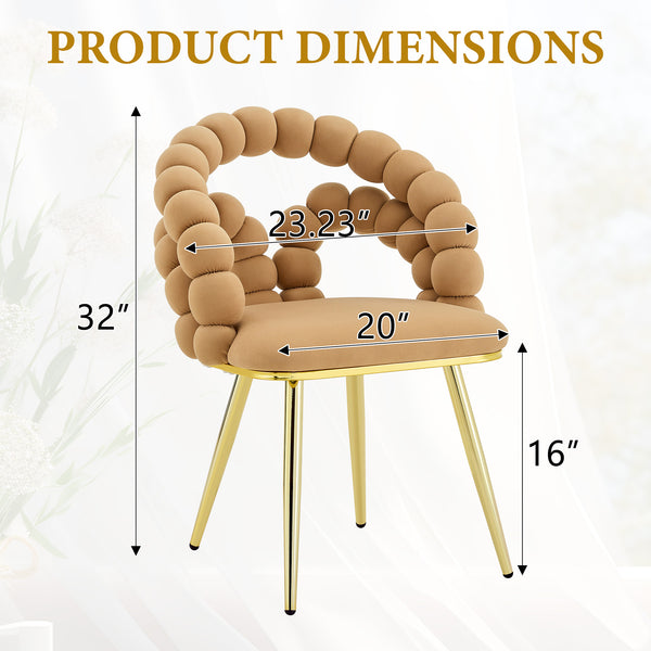 English Elm Modern Velvet Bubble Back Dining Accent Chair Set Glam Sculpted Upholstered Seating Brown,Gold W3875P446131