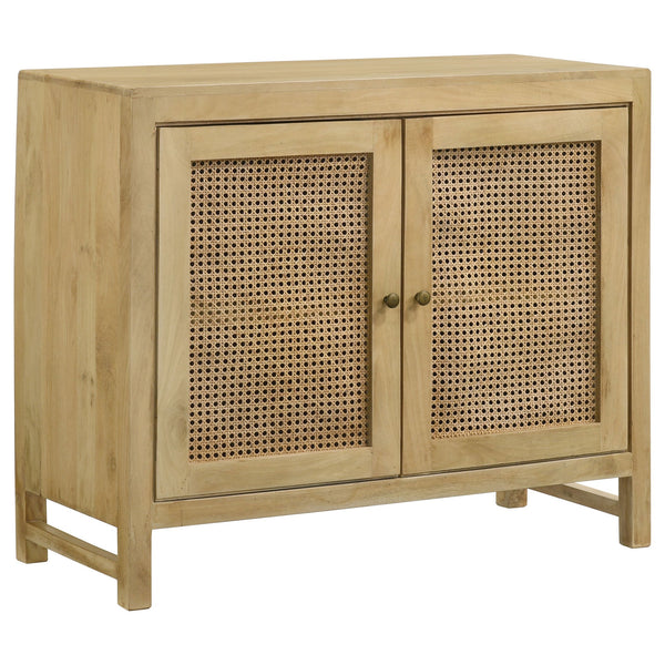 English Elm Henley Natural Mango Wood 2-Door Accent Cabinet with Rustic Cane Doors, Antique Brass Knobs, Storage - Island-Inspired 38"W x 32"H x 16"D B062P350431