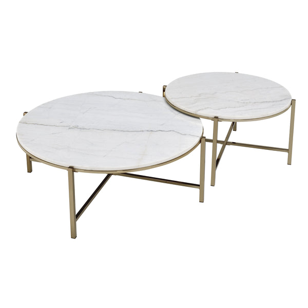 English Elm Zaidee Marble Top Coffee Table with Nickel Frame — Elegant Round Natural Marble Accent Table for Living Rooms White 43.25 L x 41.75 W x 7.25 H B2726P246014