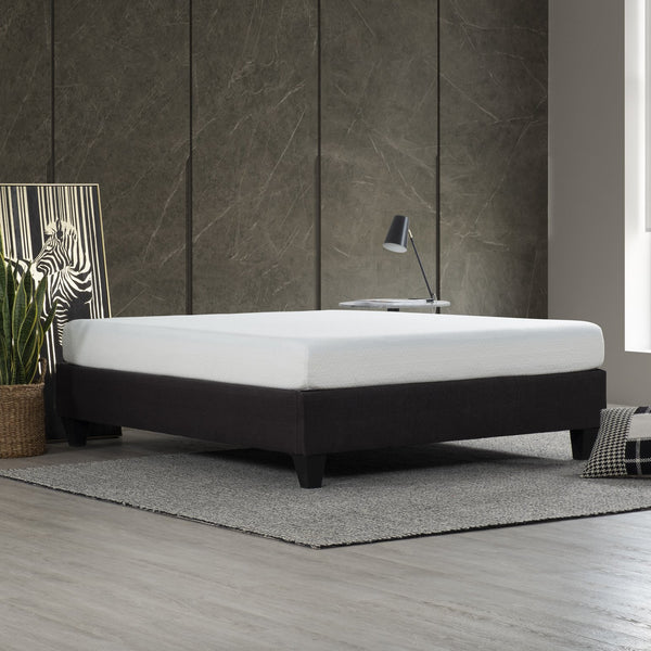 English Elm Modern Upholstered Platform Bed Frame Queen – Cozy Linen-Look Dark Gray Finish, Solid Wood Base DARK GREY 73 L x 11 W x 10 H B011P199725