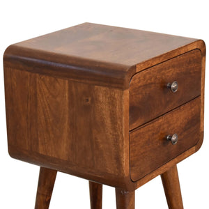 English Elm Soli Solid Mango Wood Mini Chestnut Nightstand with 2 Drawers, Curved Beige-Brown Design, Nordic Legs B182P213806