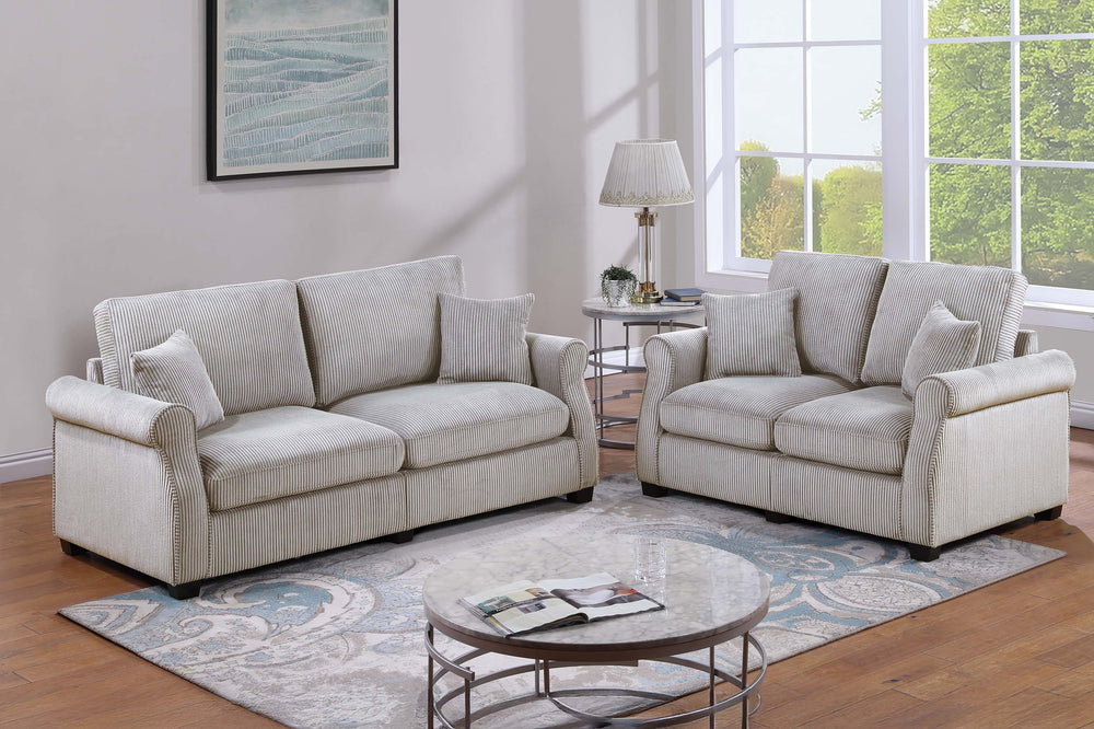 English Elm Contemporary Corduroy Sofa and Loveseat Set with Wooden Legs for Living Room B011S02181