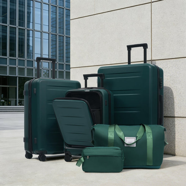 English Elm Luggage 5 Piece Hardside Abs Set with Front Access Carry on and Tsa Spinner Wheels Dark Green N732P391544M