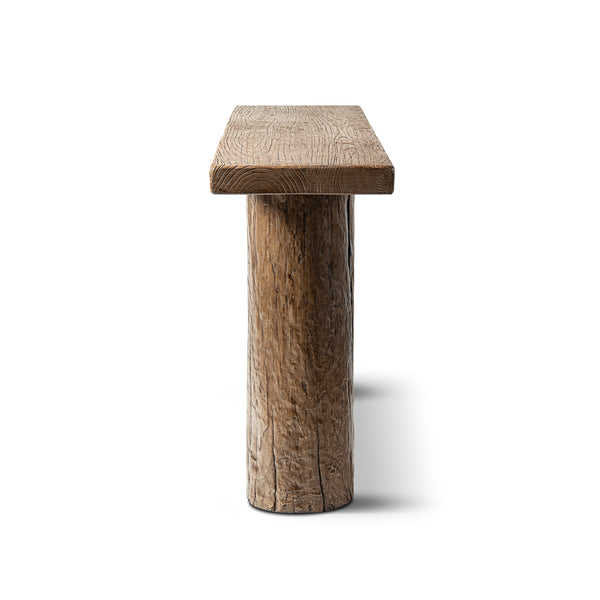 English Elm Arbor Reclaimed Elm Console Table Sculptural Pillar Legs Rustic Entryway Sofa B2719P474448