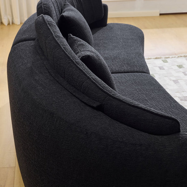English Elm Curved Four Seat Chenille Sofa with Removable Backrest for Retro Apartment Living Black W3612S00041