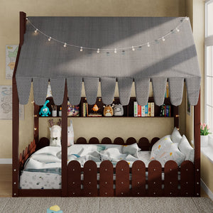 English Elm {slats Are Not Included} Twin Montessori House Floor Bed Kids Tent Lights Shelves Pinewood Frame Espresso N708P407963P