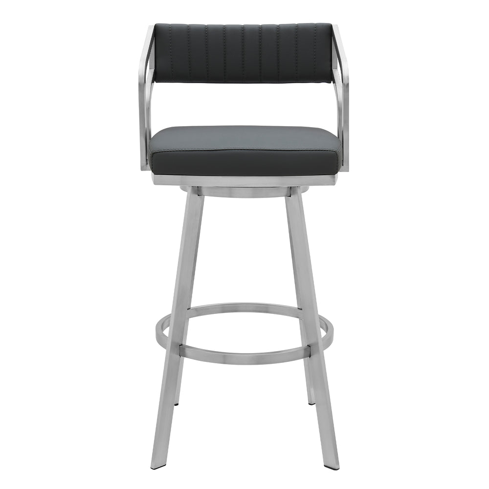 English Elm Orlen 30" Swivel Slate Gray Faux Leather Bar Stool - Modern Stainless Steel Frame, Easy Clean, 30" B2736P268548